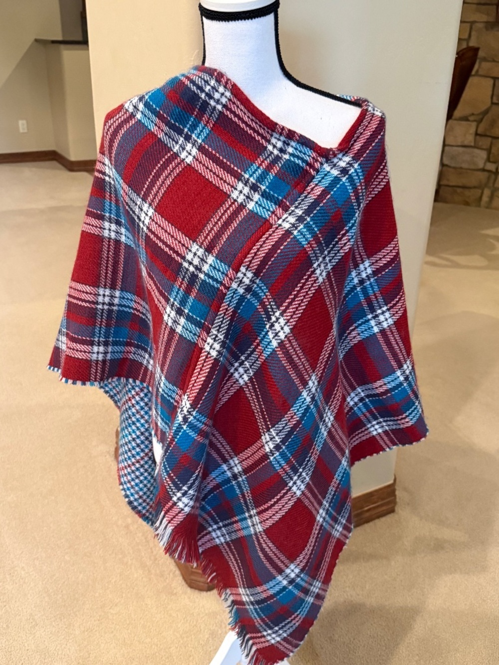Multi colored plaid poncho
